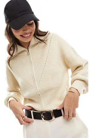 VILA Cardigan in maglia color crema con chiusura con zip