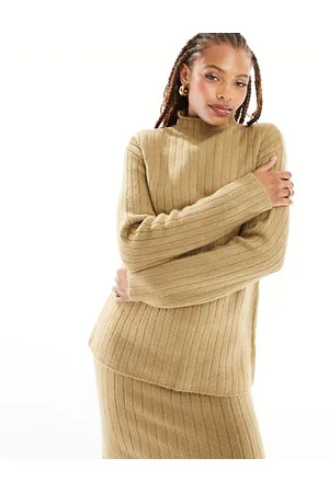 ASOS Maglione oversize color cammello a coste con collo alto in coordinato
