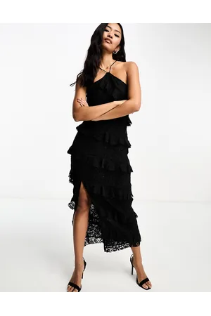 Style Cheat Vestito lungo in pizzo con spacco e volant