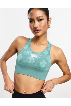EA7 Brassière sportiva azzurra con stampa animalier