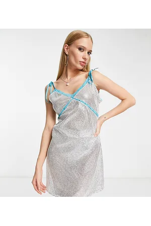 Reclaimed Vestito sottoveste argentato con paillettes e spalline sottili