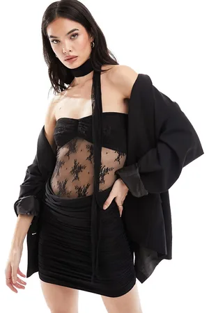 ASOS Vestito corto a fascia con top in pizzo trasparente e sciarpa