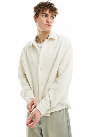 Bershka Camicia a maniche lunghe in maglia jacquard écru a quadri