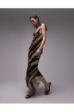 Topshop Vestito sottoveste midi trasparente colore neutro a righe sfumate