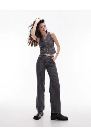 Topshop Ember - Jeans slavato gessato ampi a vita bassa in coordinato
