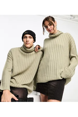 COLLUSION Unisex - Maglione oversize a collo alto colore a coste