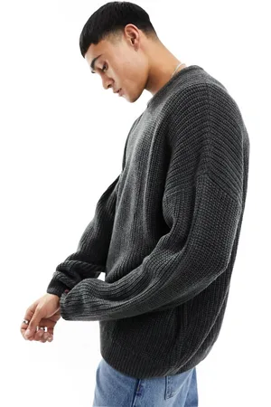ASOS Maglione vestibilità comoda antracite in maglia a coste stile pescatore