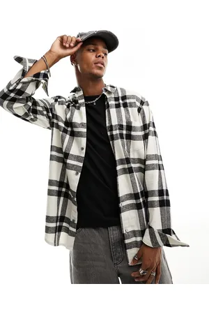 PACSUN Oat Milk - Camicia classica nera e crema a quadri