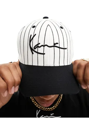 Karl Kani Cappellino da baseball beige a righe nere con visiera a contrasto e logo
