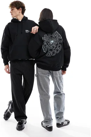 Dr Denim Damien - Felpa con cappuccio unisex pesante nera con grafica 