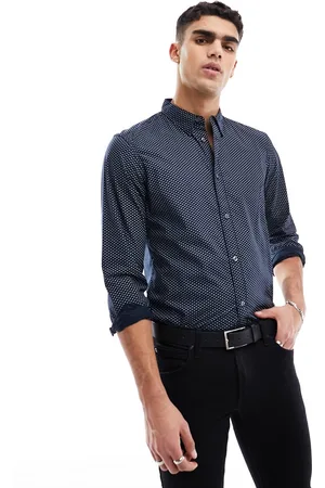French Connection Camicia a maniche lunghe in lino navy con motivo a gocce