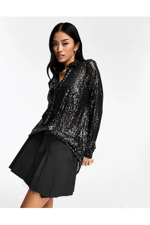 New Look Camicia nera con paillettes e bottoni