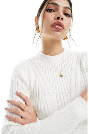 Bershka Maglione girocollo in maglia écru a coste in coordinato