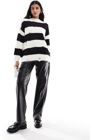 New Look Maglione oversize a righe bianche e nere con dettagli smagliati