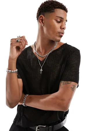 ASOS T-shirt nera trasparente con scollo a V