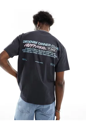 Dr Denim Trooper - T-shirt comoda antracite scuro con stampa “Happy” sul retro