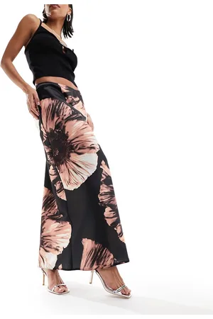 ASOS Gonna lunga in raso a fiori grandi con taglio sbieco