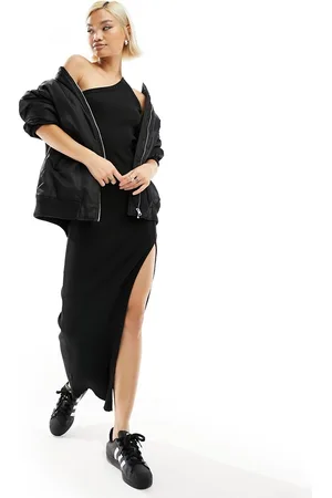 Dr Denim Celia - Vestito midi slim monospalla a coste con spacco laterale