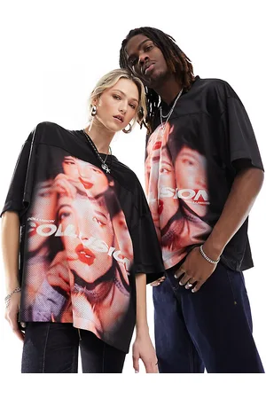 COLLUSION Unisex - T-shirt nera con stampa di viso