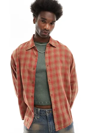 Bershka Camicia rossa slavata a quadri