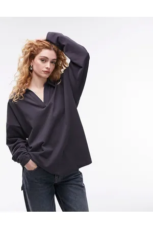 Topshop Polo oversize a maniche lunghe premium basic color ardesia