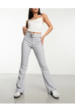 Daisy Street Pantaloni a vita alta chiaro gessato in bengalina stile Y2K con fibbia