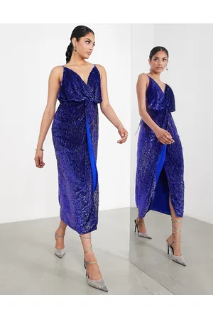 ASOS Vestito midi a canotta con paillettes e incrocio sul davanti