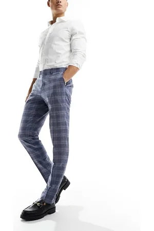 Harry Brown Pantaloni da abito skinny azzurri a quadri