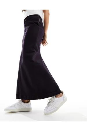 Monki Gonna midi di jeans scuro con spacco