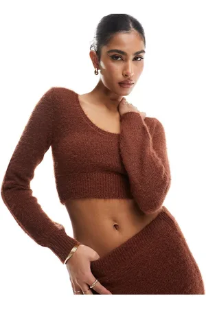 ASOS Maglione corto con scollo rotondo toffee in filato vaporoso in coordinato