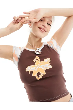 Basic Pleasure Mode X Subculture - T-shirt baby marrone e arancione con maniche raglan mimetiche