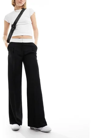 Miss Selfridge Pantaloni neri con risvolto in vita