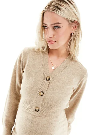 Mama;licious Mamalicious Maternity - Cardigan in maglia color crema in coordinato