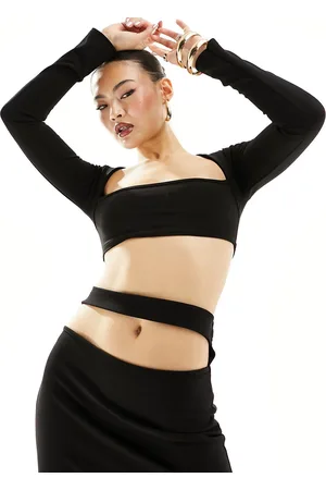 Missyempire Missy Empire - Crop top a maniche lunghe con scollo squadrato in coordinato
