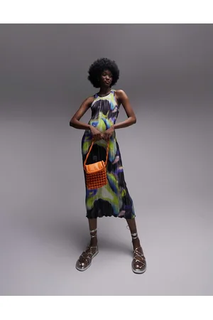 Topshop Vestito midi plissé in jersey con stampa