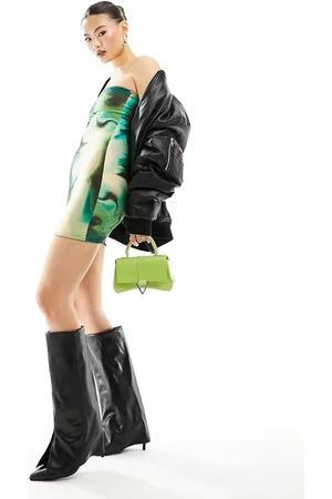 Missyempire Vestito corto a fascia sinuoso verde con stampa marmorizzata