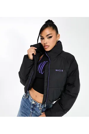 Nicce London Alia - Piumino taglio corto nero con finiture viola