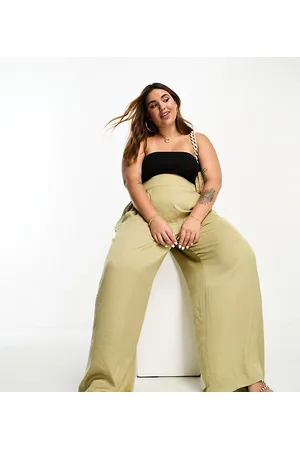 River Island Pantaloni palazzo a fondo ampio kaki chiaro