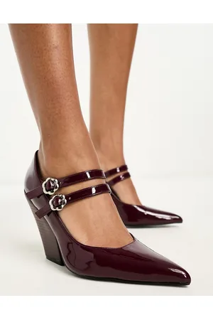 Daisy Street Scarpe Mary Jane con doppia fibbia a forma di margherita bordeaux in vernice