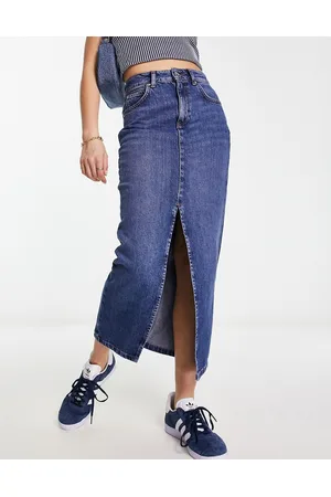 New Look Gonna lunga in denim scuro con spacco sul davanti