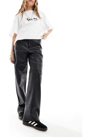 Monki Pantaloni dritti spalmati neri