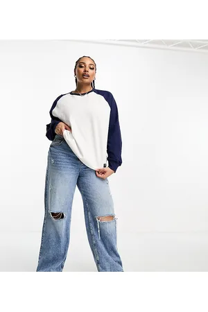 Dr Denim T-shirt a maniche lunghe blu e bianca