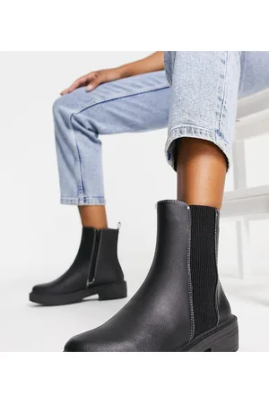 New Look Wide Fit - Stivaletti Chelsea alti alla caviglia neri bassi con suola spessa e pianta larga