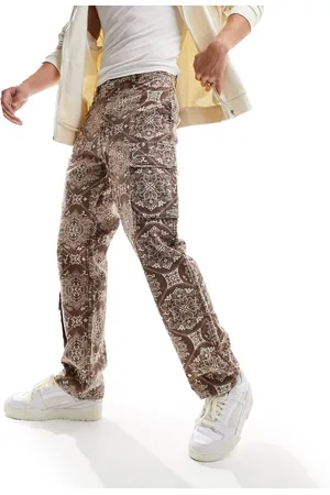 Karl Kani Pantaloni cargo dritti con logo con firma e stampa effetto cachemire in tessuto ripstop
