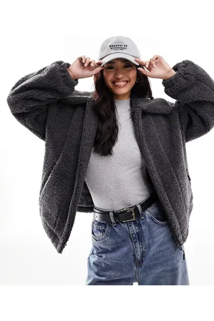 ASOS Giacca in pile borg antracite con colletto