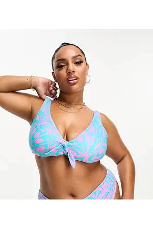 Simply Be Top bikini blu e rosa double-face con nodo sul davanti