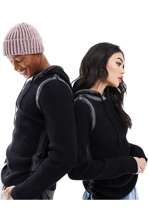 Reclaimed Maglione lavorato unisex lavaggio acido con cappuccio