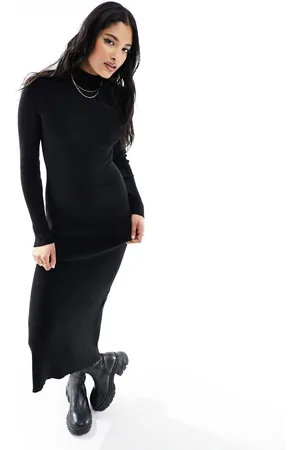 MANGO Vestito midi accollato in maglia nera