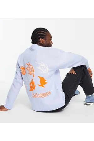 COLLUSION Cardigan in maglia spazzolata azzurra con dettaglio jacquard