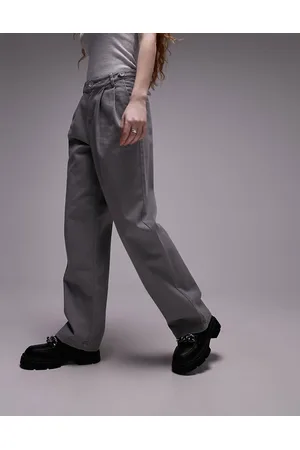 Topshop Pantaloni dritti grigi con abbottonatura